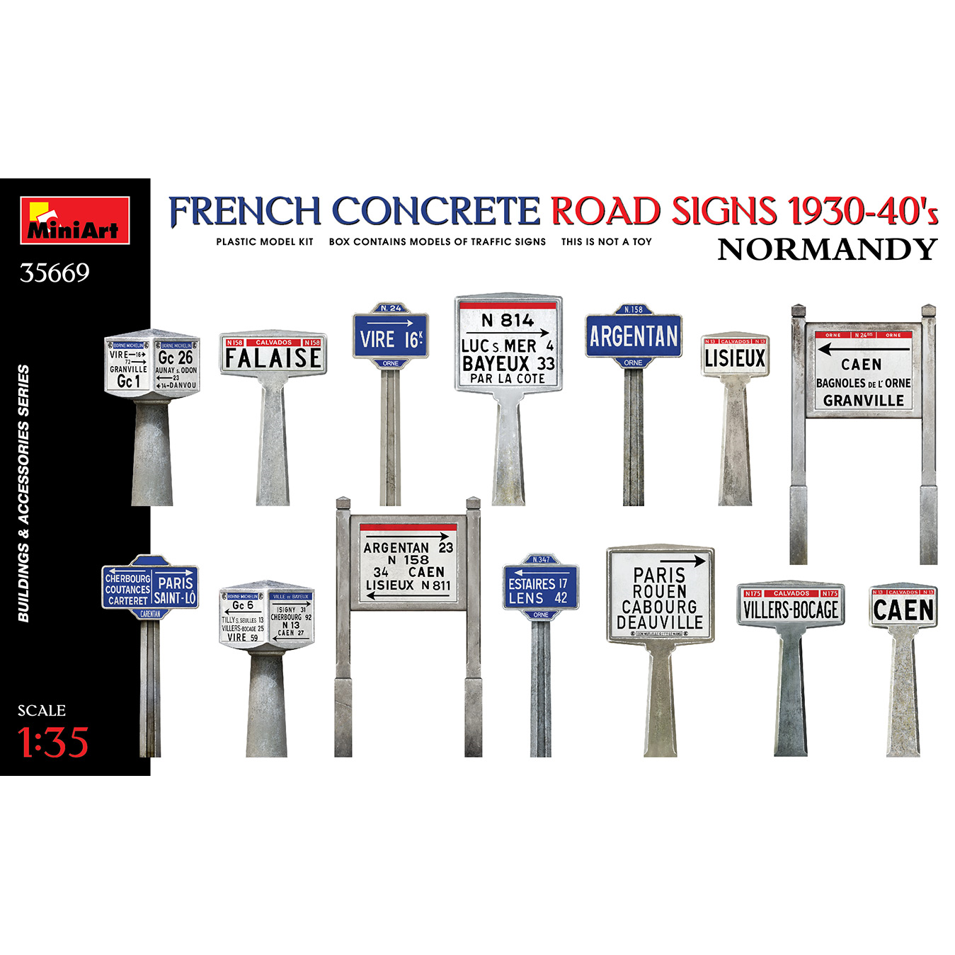Miniart Models 35669 French Concrete Road Signs Normandy