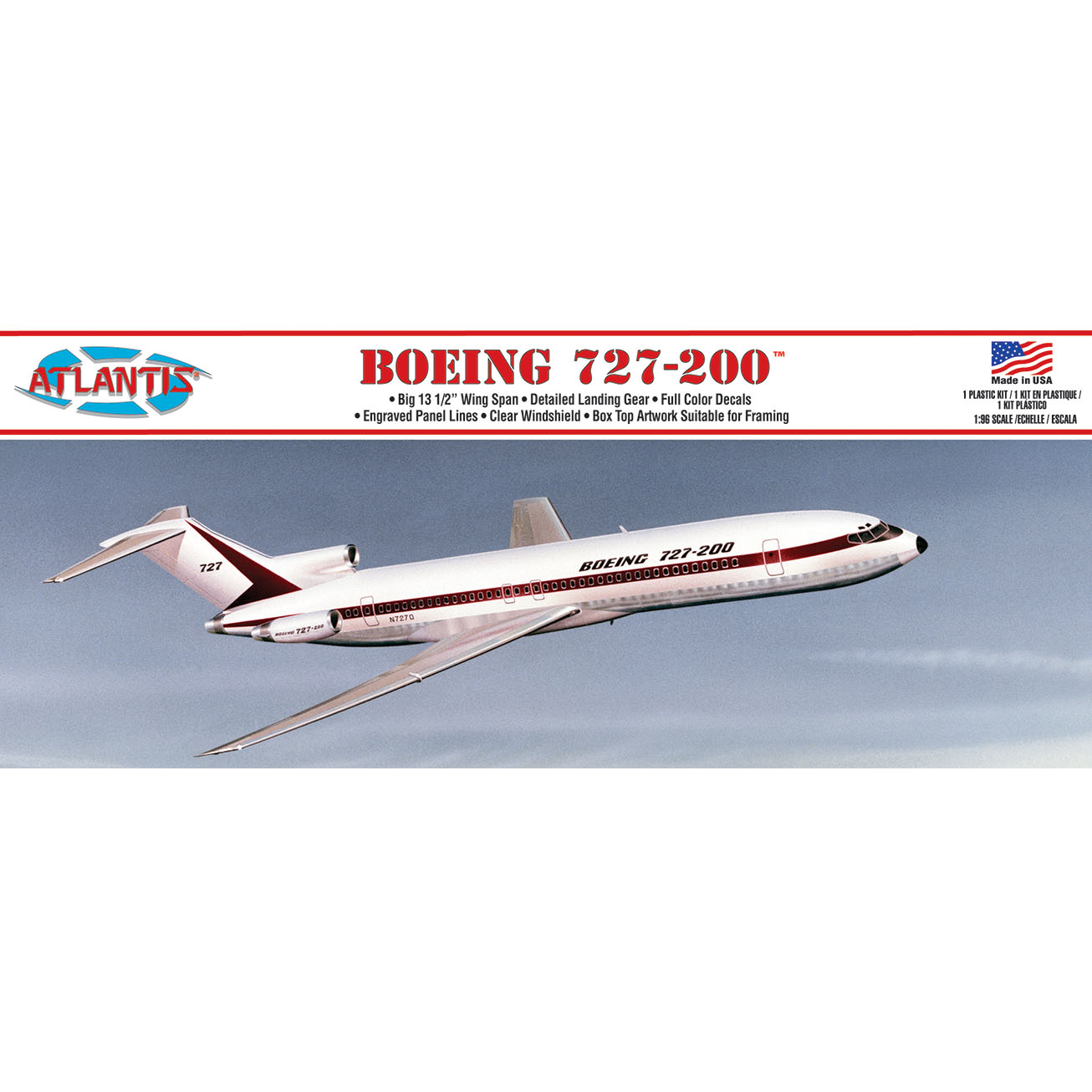 Atlantis 6005 A6005 1/96 Scale Boeing 727 Airliner Plastic Model Kit, Boeing Markings